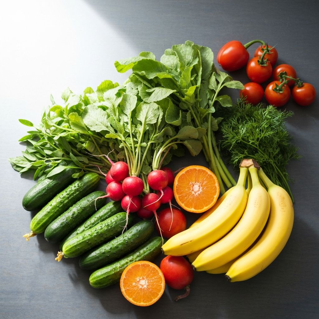 Colorful vegetables and fruits rich in vitamins and minerals